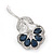 Stunning Blue CZ, Clear Austrian Crystal Floral Brooch In Rhodium Plated Metal - 52mm L - view 3