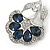 Stunning Blue CZ, Clear Austrian Crystal Floral Brooch In Rhodium Plated Metal - 52mm L - view 2