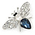 Rhodium Plated Montana Blue CZ, Clear Austrian Crystal Fly Brooch - 50mm Across - view 4