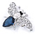 Rhodium Plated Montana Blue CZ, Clear Austrian Crystal Fly Brooch - 50mm Across - view 3