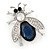 Clear/ Blue Crystal Fly Brooch In Rhodium Plated Metal - 35mm L - view 5