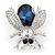Clear/ Blue Crystal Fly Brooch In Rhodium Plated Metal - 35mm L - view 3