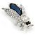 Clear/ Blue Crystal Fly Brooch In Rhodium Plated Metal - 35mm L - view 2