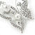 Rhodium Plated Glass Pearl, Clear Crystal Asymmetrical Butterfly Brooch - 50mm Across - view 2