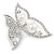 Rhodium Plated Glass Pearl, Clear Crystal Asymmetrical Butterfly Brooch - 50mm Across - view 4