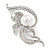 Delicate Clear Austrian Crystal, White Glass Pearl Leaf Brooch In Rhodium Plated Metal - 50mm L - view 3