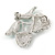 Small Clear Crystal Double Cherry Brooch In Rhodium Plated Metal - 26mm Across - view 3