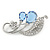 Rhodium Plated Light Blue CZ, Clear Crystal Floral Brooch - 50mm Across - view 4