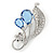 Rhodium Plated Light Blue CZ, Clear Crystal Floral Brooch - 50mm Across