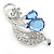 Rhodium Plated Light Blue CZ, Clear Crystal Floral Brooch - 50mm Across - view 2