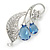 Rhodium Plated Light Blue CZ, Clear Crystal Floral Brooch - 50mm Across - view 6