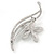 Clear CZ, Crystal Flower Brooch In Rhodium Plated Metal - 55mm Across - view 4