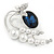 Rhodium Plated Blue CZ, Glass Pearl Floral & Butterfly Brooch - 45mm Across - view 3