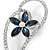 Open Asymmetrical Heart with Blue CZ Flower Brooch In Rhodium Plating - 65mm Across - view 2
