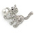 Small Crystal Kitten with Ball Brooch In Silver Tone Metal - 30mm Across - view 3