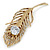 Large Austrian Crystal Peacock Feather Brooch In Gold Plating (Clear/ Amber/ Citrine) - 11cm Length - view 2