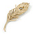 Large Austrian Crystal Peacock Feather Brooch In Gold Plating (Clear/ Amber/ Citrine) - 11cm Length - view 4