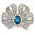 Large Clear Crystal, Teal CZ 'Bow' Brooch In Rhodium Plating - 70mm Across