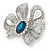 Large Clear Crystal, Teal CZ 'Bow' Brooch In Rhodium Plating - 70mm Across - view 2