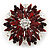 Burgundy Red/ Clear Acrylic Bead Corsage Flower Brooch In Silver Tone - 55mm Across
