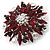 Burgundy Red/ Clear Acrylic Bead Corsage Flower Brooch In Silver Tone - 55mm Across - view 2