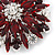 Burgundy Red/ Clear Acrylic Bead Corsage Flower Brooch In Silver Tone - 55mm Across - view 3