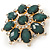 Dark Green Acrylic, Clear Crystal Flower Corsage Brooch In Gold Tone - 60mm Across - view 2