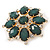 Dark Green Acrylic, Clear Crystal Flower Corsage Brooch In Gold Tone - 60mm Across - view 5