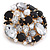 Black/ Clear Acrylic Bead, Faux Pearl Cluster Corsage Brooch In Gold Tone - 60mm Across - view 5