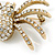 Vintage Inspired Clear Crystal Spider Brooch In Gold Tone - 55mm Across - view 3