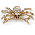 Vintage Inspired Clear Crystal Spider Brooch In Gold Tone - 55mm Across - view 4