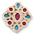 Plum/ Turquoise Acrylic Stone, Clear Crystal Corsage Brooch In Gold Plating - 55mm Across - view 5