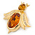 Funky Amber Coloured Glass Stone Bee Brooch In Gold Plating - 60mm Across - view 4