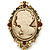 Vintage Inspired Amber/ Champagne Crystal Cameo with Charm Brooch In Antique Gold Tone - 70mm L - view 2