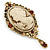 Vintage Inspired Amber/ Champagne Crystal Cameo with Charm Brooch In Antique Gold Tone - 70mm L - view 5