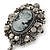 Vintage Inspired Hematite Crystal Cameo with Charm Brooch In Antique Silver Tone - 65mm L - view 3