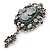 Vintage Inspired Hematite Crystal Cameo with Charm Brooch In Antique Silver Tone - 65mm L - view 4