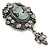 Vintage Inspired Hematite Crystal Cameo with Charm Brooch In Antique Silver Tone - 65mm L - view 5