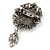 Vintage Inspired Hematite Crystal Cameo with Charm Brooch In Antique Silver Tone - 65mm L - view 2