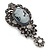 Vintage Inspired Dark Grey/ Hematite Crystal Cameo with Charm Brooch In Antique Silver Tone - 65mm L - view 5