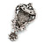 Vintage Inspired Dark Grey/ Hematite Crystal Cameo with Charm Brooch In Antique Silver Tone - 65mm L - view 3