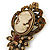 Vintage Inspired Amber/ Champagne Crystal Cameo with Charm Brooch In Bronze Tone - 65mm L - view 5