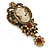 Vintage Inspired Amber/ Champagne Crystal Cameo with Charm Brooch In Bronze Tone - 65mm L - view 6