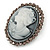 Vintage Inspired Grey Crystal Cameo In Antique Silver Metal - 48mm L - view 2