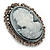 Vintage Inspired Grey Crystal Cameo In Antique Silver Metal - 48mm L - view 3