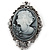 Vintage Inspired Grey Crystal Cameo with Charm Brooch In Antique Silver Tone - 70mm L - view 5