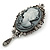 Vintage Inspired Grey Crystal Cameo with Charm Brooch In Antique Silver Tone - 70mm L - view 4