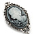 Vintage Inspired Grey Crystal Cameo with Charm Brooch In Antique Silver Tone - 70mm L - view 3