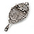 Vintage Inspired Grey Crystal Cameo with Charm Brooch In Antique Silver Tone - 70mm L - view 2