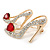 Gold Tone Clear/ Red Crystal High Heel Shoe Brooch - 40mm - view 3
